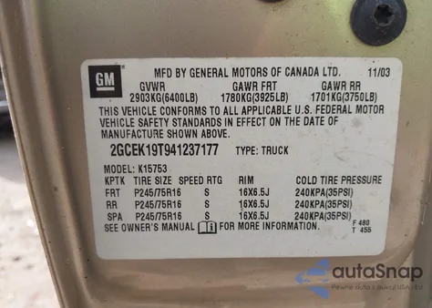 2004 Chevrolet Silverado 1500 Ls from USA, damaged, VIN 2GCEK19T941237177